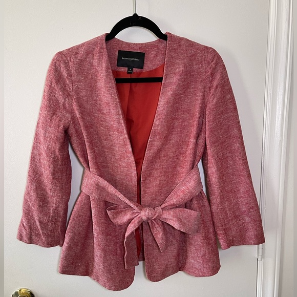 Banana Republic Linen Tie Waist Blazer in Nebula Orange - Picture 2 of 6